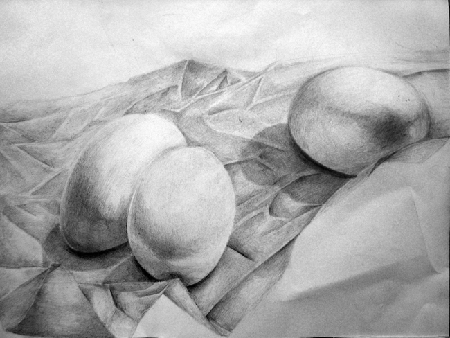 Light Value Study - Eggs on White Paper